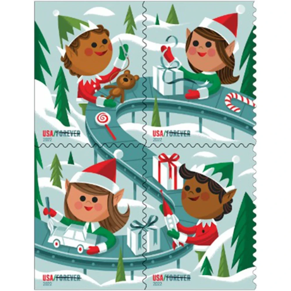 2022 USPS Holiday Elves Forever Postage Stamps
